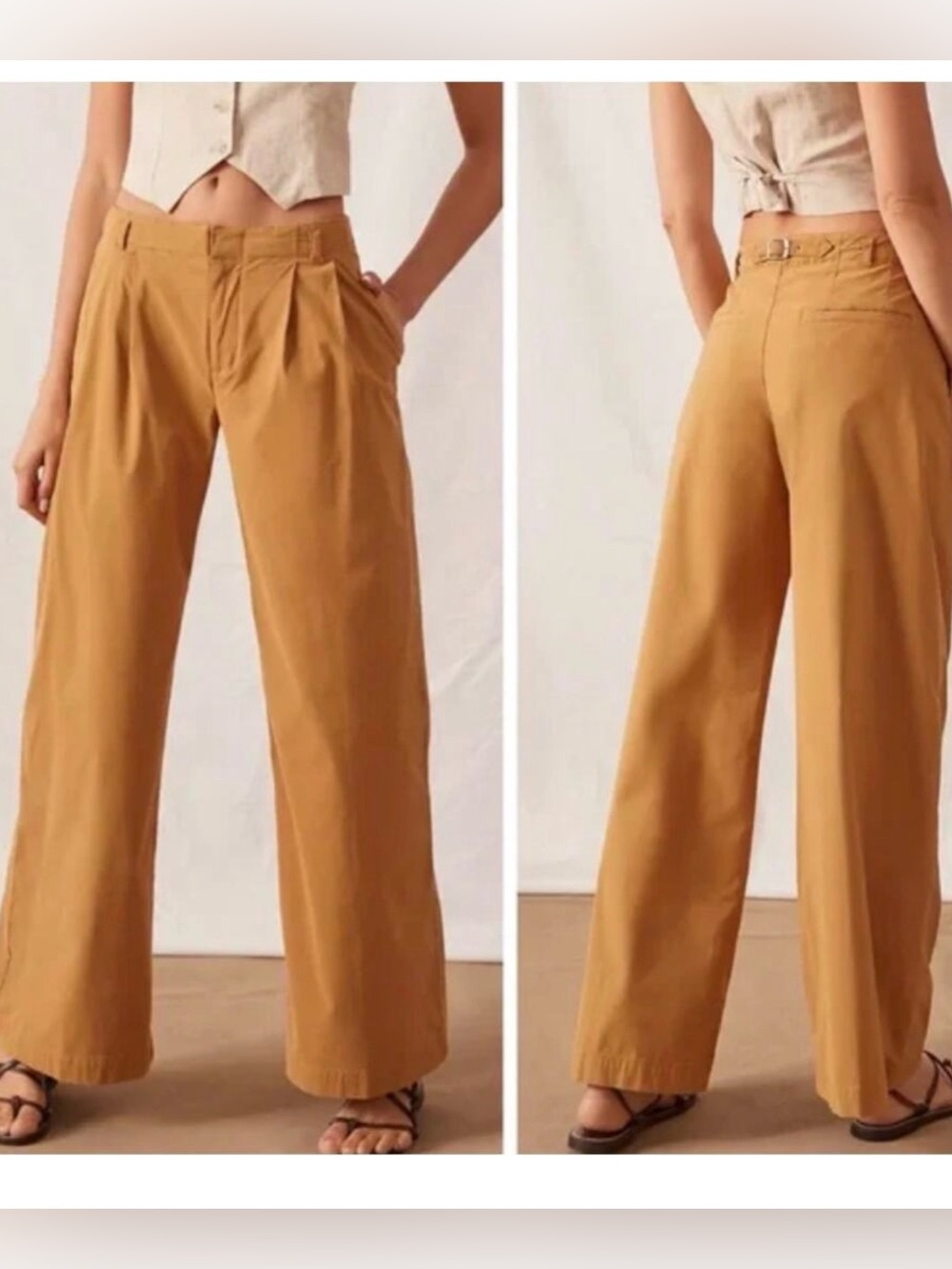 Anthropologie Wide Leg Trousers Low Rise 10.5" Size 6 Tall Tan Wheat